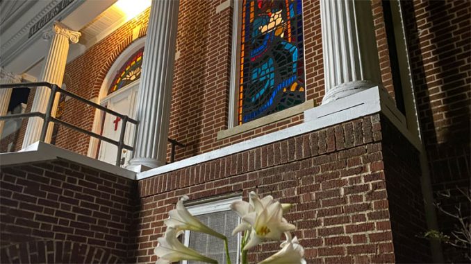 Church-front-with-Easter-Lillies